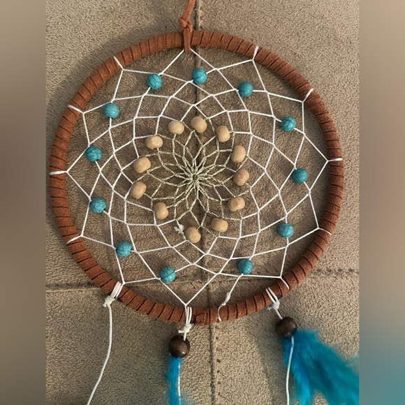 Handcrafted Dreamcatcher with Blue/Teal Feathers - Picture 2 of 3